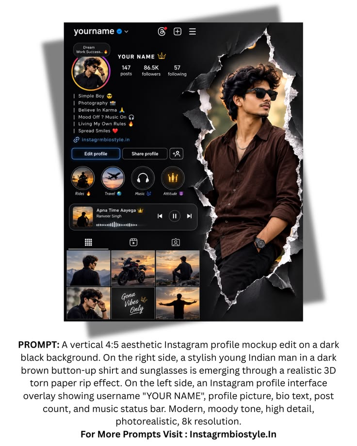 Instagram Profile Mockup with 3D Torn Paper Effect example